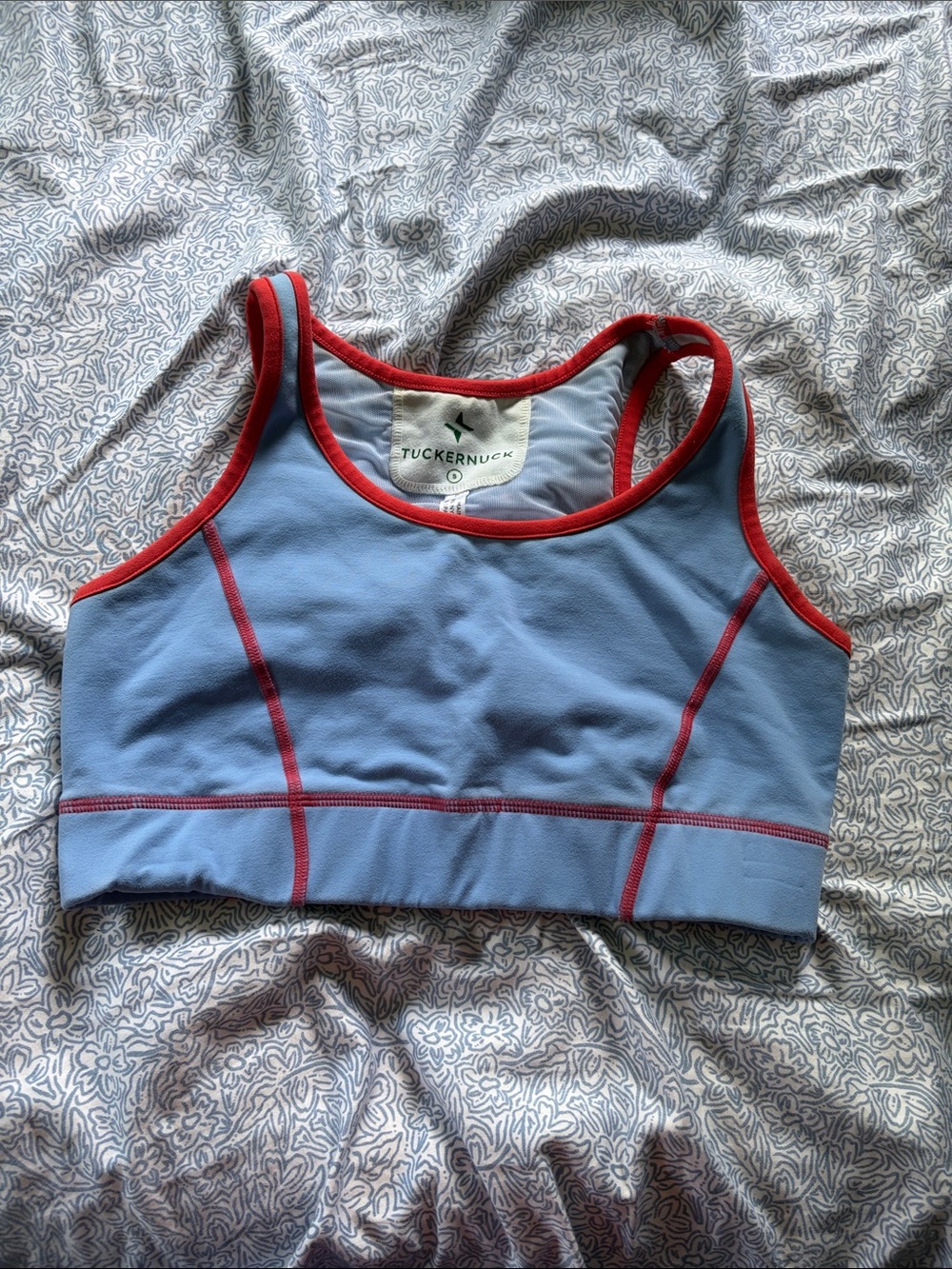 Tuckernuck Light Blue Sports Bra with Red Trim
